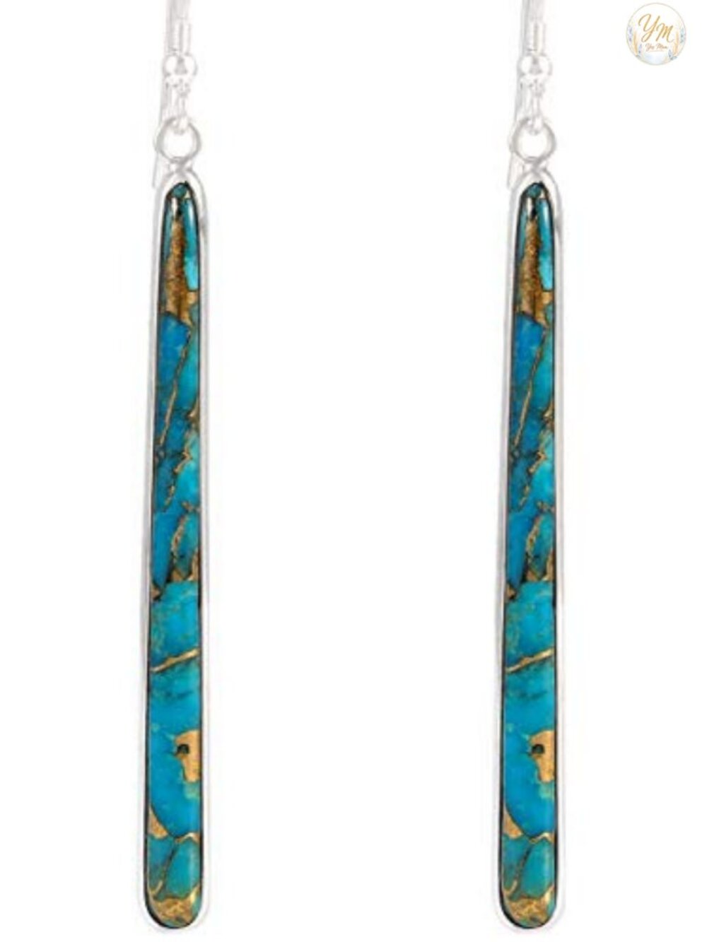 Turquoise Drop Earrings Sterling Silver 925 Genuine Gemstone 2.5"